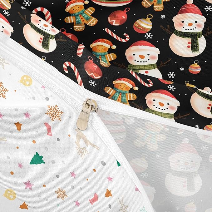 Feelyou Merry Christmas Duvet Cover Full Size Gingerbread Man Snowman Comforter Cover for Boys Girls Candy Cane Bell Xmas Decor Bedding Set 3Pcs Reversible Xmas Decor Room Decor