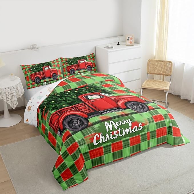 Feelyou Merry Christmas Comforter Set All Season Christmas Tree Bedding Set with 2 Pillow Cases Snowflake Microfiber Kids Queen Bedclothes Winter Bedroom Decor Duvet Quilt Breathable Soft