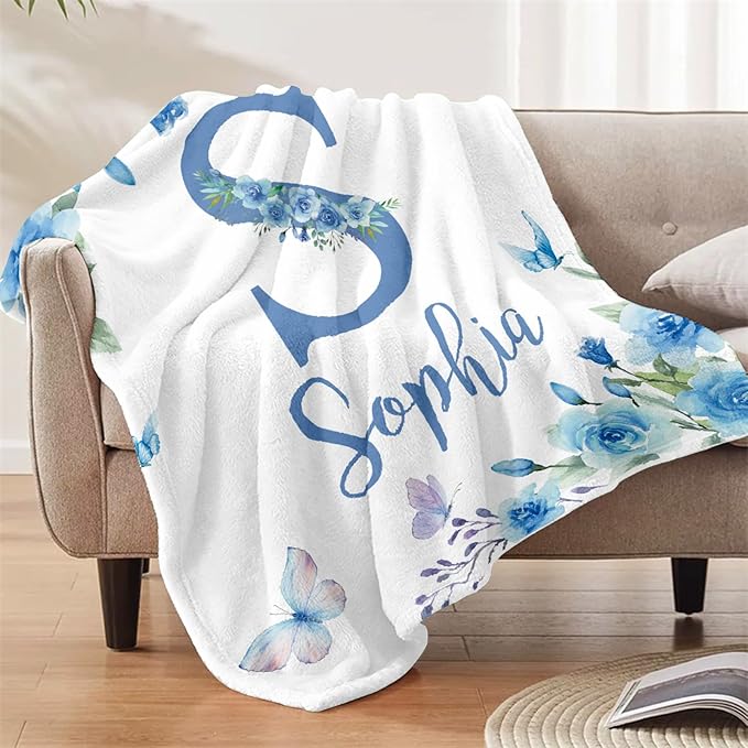 Ships Next Day, Personalized Baby Blankets, Custom Baby Blanket with Name for Girls,Gift for Chrismas Birthday Memorial Day, Customized Flannel Blanket for Kids Adults 30"X40"