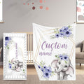 2-Piece Personalized Crib Bedding Set for Girls Boys, Including Double Layer Blanket, Crib Sheet, Infant Elephant Theme Set with Custom Name, Cozy and Durable Crib Set
