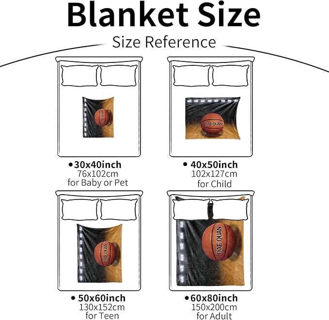 Personalized Baby Balll Soft Blanket: Custom Kids Basketball Design Blanket with Name and Number - Bedding Gifts for Infants Toddlers Adults 30x40inch