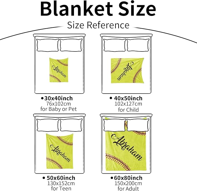 Personalized Softball Kids Blanket with Naumber and Name - Custom Sport Bed Blankets Gift for 0-3 Months Baby Essential and Warm 60x80inch