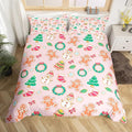 Feelyou Christmas Comforter Cover Cartoon Snowman Christmas Tree Bedding Set Gingerbread Man Xmas Theme Duvet Cover for Kids Boys Girls Microfiber Pink Bedspread Cover Room Decor Bedclothes King Size