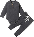 Newborn Baby Boy Girl Clothes Ribbed Knitted Cotton Long Sleeve Romper Long Pants Solid Color Fall Winter Outfits