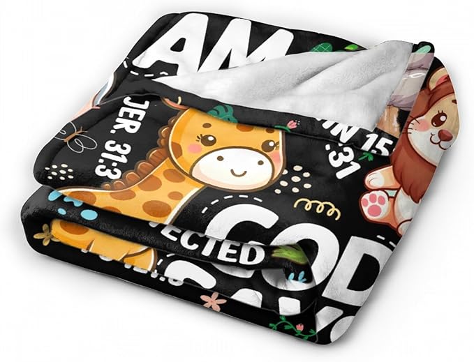 Bible Verse Blanket, Christian Gifts, God Says I am Blankets,Giraffe Lion Koala Elephant Print Animal Blankets, Cute Religious Baptism Gift for Son,Animals Lover Room Bed Decoration, 60"x80"