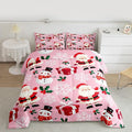 jejeloiu Merry Christmas Comforter Set Full Size Xmas Santa Claus Bedding Set for Kids Boys Girls Cute Snowman Duvet Quilt Pink Bedroom Decor