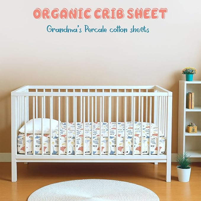 Threadmill Organic Baby Crib Sheets for Boys & Girls | 100% Organic Cotton Fitted Crib Sheet for Standard Crib Mattress | 2 Pack Unisex Cozy Toddler Sheets, Machine Washable | Rays