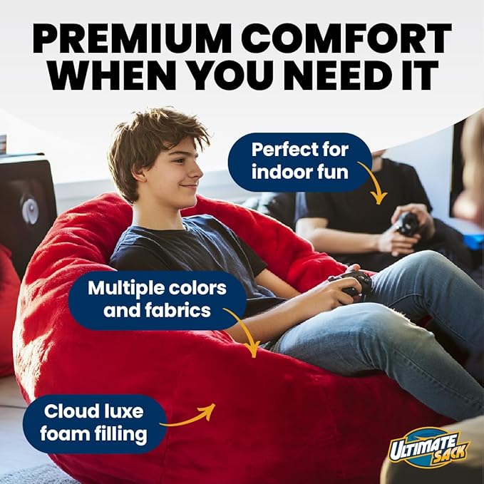 ULTIMATE SACK Lounger Bean Bag Chair, Oversize Bean Bag Chair for Adults, Comfy Chair Bean Bag Couch Lounge Sofa Loveseat Furniture | Burgundy Suede