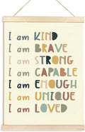 Hiuwevt Boho Classroom Wall Art, Boho I Am Kind Inspirational Poster Hanger Frame, Positive Affirmations Wall Art Home Decor for Kids Toddler Boys Girls Room Bedroom Nursery Playroom Classroom, 12x16 Inch
