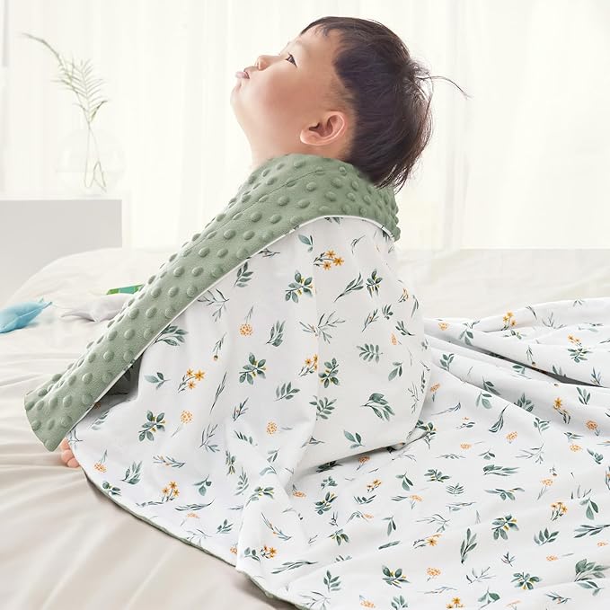 david's kids Micro Fleece Minky Baby Blanket for Boys Girls with Double Layer and Soothing Raised Dots, Breathable and Soft Lightweight Receiving Blanket for Newborns, 30x40 Inches, Leaf & Floral