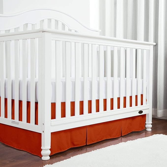Box Pleated Crib Bed Skirt Premium 100% Cotton 800 Thread Count Nursery Crib Toddler Bedding Crib Bedskirt for Baby Boys or Baby Girls, (28" x 52") + 14" Drop Lenght - Burnt Orange Solid