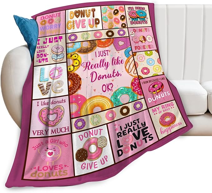 Pink Donut Fleece Blanket Dessert Throw Blankets for Girls Boys Super Soft Warm Flannel Cute Food Throws Gifts for Men Women Cozy Fuzzy Plush Stuffed Couch Bed Bedding Decor 80"x60"