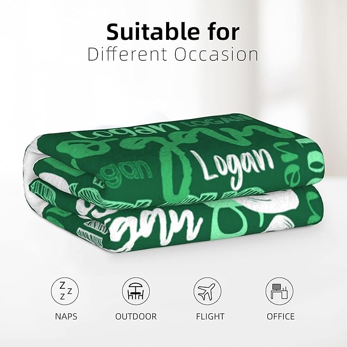 Dr.TOUGH Personalized Blankets with Name Customized Baby Blankets for Girls Boys Adults Monogrammed Blankets and Throws Christmas Birthday Mothers Fathers Valentines Day Gift (Green,50''×60'')
