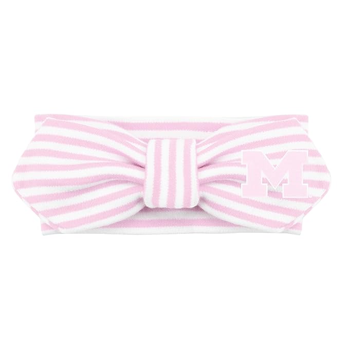 Creative Knitwear Michigan Wolverines Infant Girls Pink/White Striped Hair Knot Headband Embroidered Logo - Size Newborn - 4T