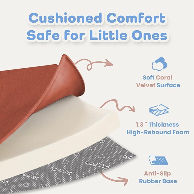 1.3" Thick Baby Floor Play Mat 50x50, Basic Padded Foam Mat for Tummy Time Crawling, Non Slip Cushioned for Babies Toddlers Infants Kids (Coral)