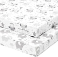 Baby Fitted Crib Mattress Sheets Set for Boys and Girls – Snuggly Soft 100% Jersey Cotton Toddler Bed Sheets – Grey White Elephant, Star, Cloud, Moon, Owl – 2 Pack