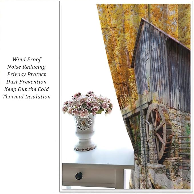 Autumn Waterfall Blackout Curtains, Landscape Fall Waterfall Outdoor Nature Art Window Drapes, for Bedroom Living Room 72" W X 63" L