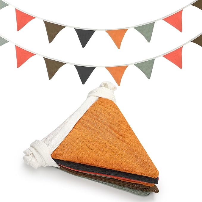 Oudain 15.5 ft Pennant Banner Flags, 2 Pcs Nursery Garland Triangle Bunting Flag Baby Banner for Nursery Decor Baby Birthday Boho Wedding Shower Party Event, Each 7.75 ft(Rustic Color)