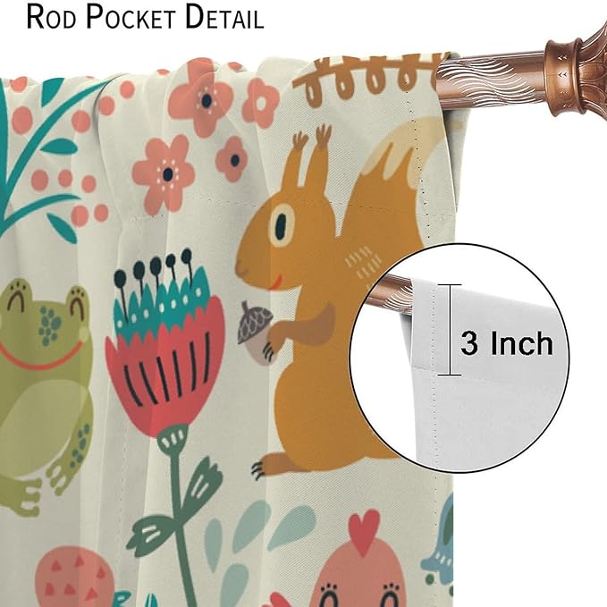Kids Baby Woodland Blackout Curtains,Forest Animals Plants Cartoon Funny Colorful Deer Fox Owl Pattern Thermal Insulation Window Drapes for Boys Girls Children's Bedroom 55x63in