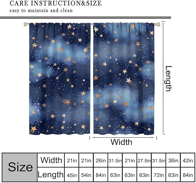 Starry Sky Blackout Curtains, Starry Scenery Blue Night Sky Stars Window Drapes for Kids Boys Girls Bedroom Living Room 63" W X 63" L