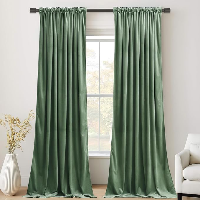 StangH Emerald Green Velvet Curtains Room Darkening Soft Drapes with Back Tab for Bedroom Living Room Home Theater Thermal Insulated Window Treatment Energy Efficient, 52x108 Inch, 2 Panels