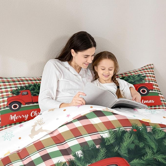 Feelyou Merry Christmas Kids Comforter Set Twin Size Christmas Tree Bedding Set Snowflake Duvet Quilt for Kids Boys Girls Bedroom Winter Decor Microfiber Ultra Soft Breathable