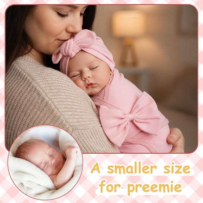 Ramede 6 Pack Preemie Swaddle Blanket with Hats Sleep Swaddle for Baby Boy Girl Preemie Newborn Sacks Soft Cotton Wearable (Rosette,Light Color)