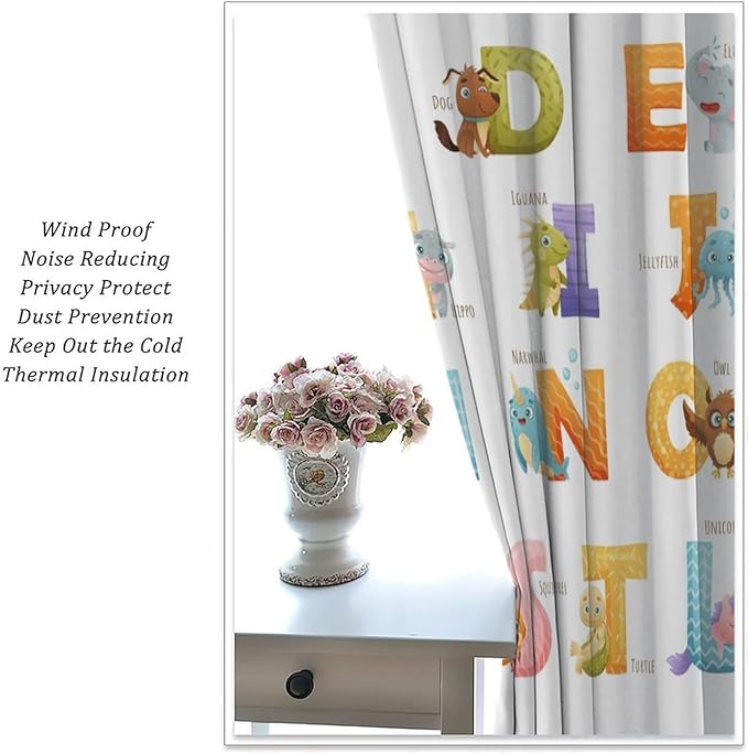 Kids Alphabet Curtains Educational Baby Cartoon Animals Colorful Cute Curtain with Rod Pocket for Nursery Living Room Home Decor Drapes Window Treatments 2 Panels Set 63x72in