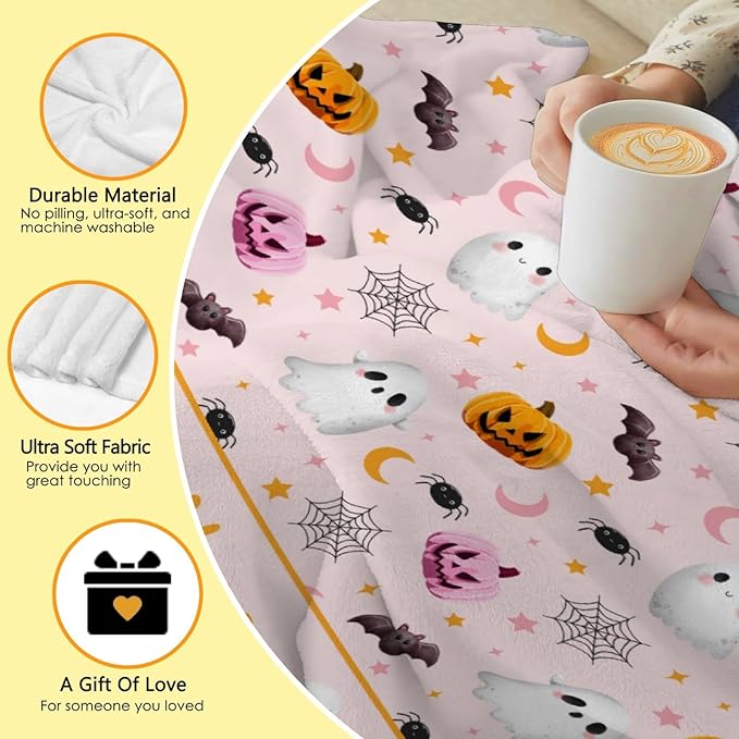 Custom Halloween Ghost Blanket | Personalized for Boys Girls | Plush Cozy Name Blanket | Halloween Decor Gifts | 60"x80"-Adults/Twin Size