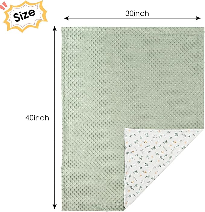 david's kids Micro Fleece Minky Baby Blanket for Boys Girls with Double Layer and Soothing Raised Dots, Breathable and Soft Lightweight Receiving Blanket for Newborns, 30x40 Inches, Leaf & Floral