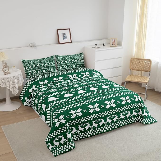 Feelyou Christmas Bedding Set for Kids Boys Girls Full Size Xmas Deer Elk Decor Comforter Set Ultra Soft Xmas Snowflake Comforter Winter Duvet Quilt Bedroom Decor Christmas Decor Quilt
