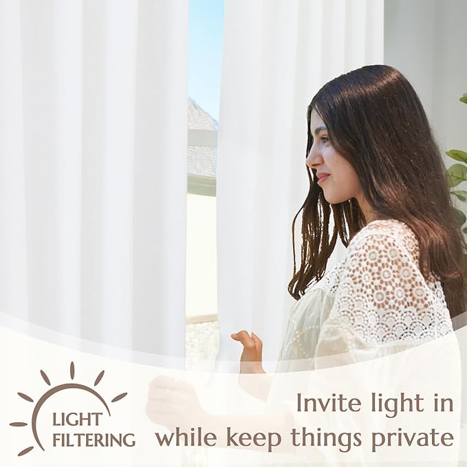 jinchan White Linen Blend Curtains for Bedroom 72 Inch Length 2 Panels Curtains for Bathroom, 50 Inch Wide Farmhouse Drapes with Rod Pocket Back Tab(50W x 72L, White)