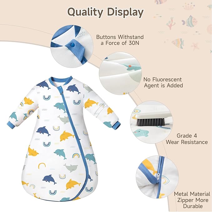 Baby Sleep Sack with Removable Sleeves, Breathable Wearable Blanket for Newborn & Toddler 6-36 Months, Cute Print