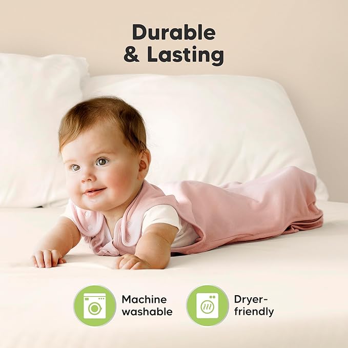 2-Pack Organic Baby Sleep Sacks, 100% Cotton - Soft & Breathable 0.5TOG Baby Wearable Blanket, Toddler Sleeping Sack 18-24 months, Easy to Wear Transitional Swaddles for Newborns (Mist Rose, L)