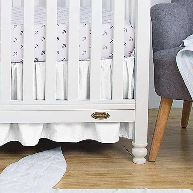 100% Egyptian Cotton, Nursery Crib Toddler (28" x 52" + 16") 800 Thread Count Crib Skirt Dust Ruffle, Bedding Skirts for Baby Boys or Girls, 16" Drop, Black Solid