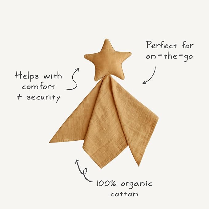 mushie Star Security Blanket | Baby Lovey | 100% Organic Muslin Cotton (Natural)