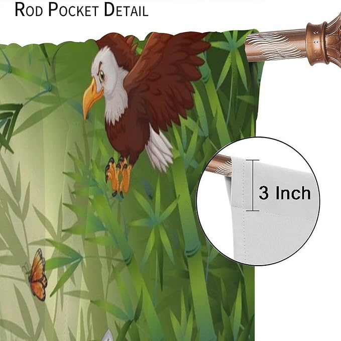 Cartoon Animal Curtains, Cute Animals Bamboo Forest Blackout Window Treatments, Rod Pocket Thermal Insulated Drapes 2 Panel Sets for Kids Room Nursery Classroom, 42" W X 54" L