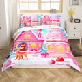 Feelyou Christmas Pink Comforter Cover Set Cute Deer Print Bedding Set Toddler Size for Kids Boys Girls Bedroom Bed Decor Xmas Christmas Duvet Cover Soft Bedspread Cover,No Comforter