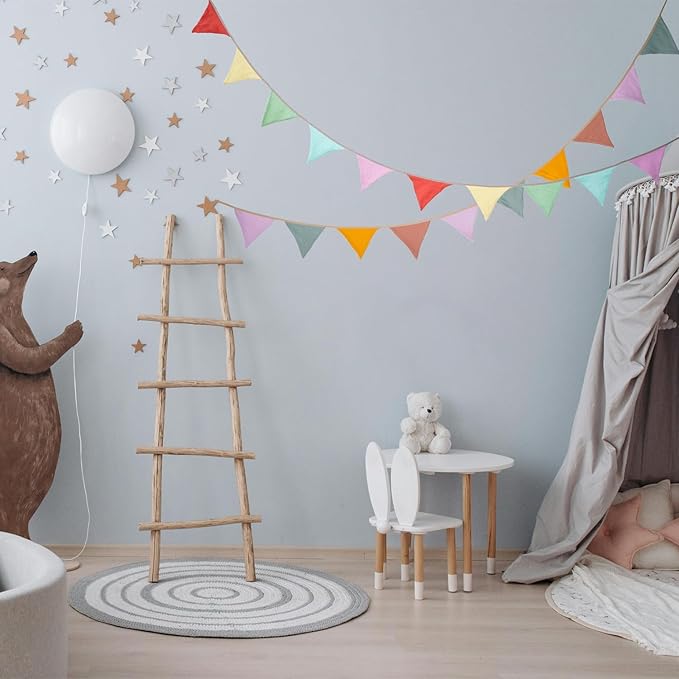 Fabric Bunting Banner, 2 Pack Handmade Neutral String Banner Each 8.5 ft 10 Flags Nursery Wall Hanging Wedding Birthday Home Baby Shower Party Decoration Bunting (Orange Grey)