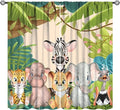 Animals Curtains Colorful Forest Cartoon Cute Zebra Tiger Elephant for Kids Boys Girls Nursery Bedroom Living Room Blackout Rod Pocket Decoration Window Drapes 2 Panels W26xL84in