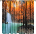 Forest Waterfall Blackout Curtains, Fall Leaves Trees Jungle Autumn Stream Country Nature Landscape Scenery Window Drapes, for Bedroom Living Room 42" W X 63" L