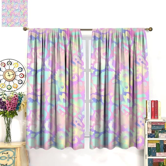 Colorful Leopard Curtains, Cheetah Safari Modern Rainbow Leopard Design Window Curtains for Bedroom Living Room Boys Kids Room 72" W X 63" L