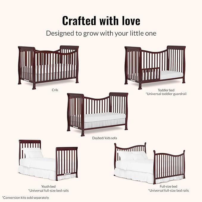 Dream On Me Violet 7-in-1 Convertible Full-Size Baby Crib with Toddler, Day & Full Bed Conversion in Espresso, GreenGuard Gold & JPMA, 4 Mattress Heights, Sustainable Pinewood