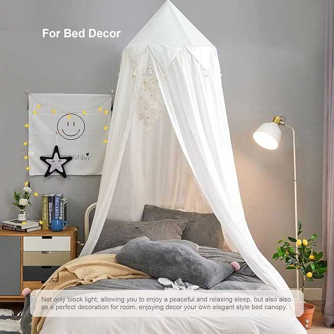 Bed Canopy for Girls, Round Dome Hanging Canopy for Baby Brib Kids Bed Room Decor Reading Nook Indoor Outdoor Playing Castle (White)