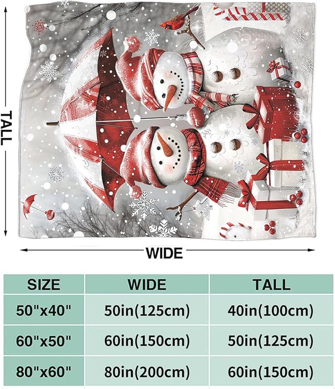 Tijuboni Snowman Throw Blanket for Girls Boys Women Men Kids Adults Soft Flannel Fleece Blanket for Couch Sofa Bed Home Decor 50"x60"