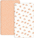 Pack and Play Sheets 2 Pack, Fitted Jersey Knit Mini Crib Sheets for Baby Boys and Girls, Compatible with Graco Pack N Play and Mini Crib Mattress (Nemo Dots, Pack N Play/Mini Crib Sheets)