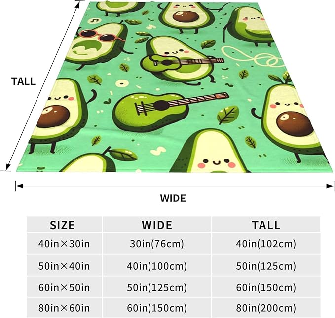 Cute Funny Avocado Fruit Blanket Throw Gifts for Kids Avocado Play Guitar Flannel Blankets Soft Fuzzy Lightweight for Home Decor Couch Bed Sofa 80x60 Inches