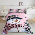Feelyou Kids Christmas Theme Decorations Bedding Set Xmas Snowman Comforter Set for Boys Girls Snowflake Kawaii Cute Comforter Girly Pink Quilt Set Bedroom Collection Twin Size