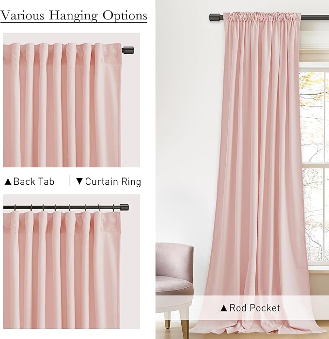 StangH Baby Pink Velvet Curtains 96 Inches Long, Room Darkening Super Soft Drapes with Rod Pocket Back Tab Styling for Living Room Bedroom, Thermal Insulated Window Treatment, W52 x L96 inch, 2 Panels