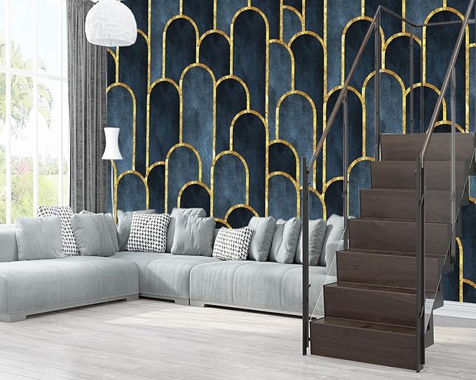 XMPMBM-Gold Geometrical Textured Fabric Wallpaper Abstraction Dark line Living Room Bedroom Bathroom Wall Mural-W 88" X H 59"（36 Square Foot）
